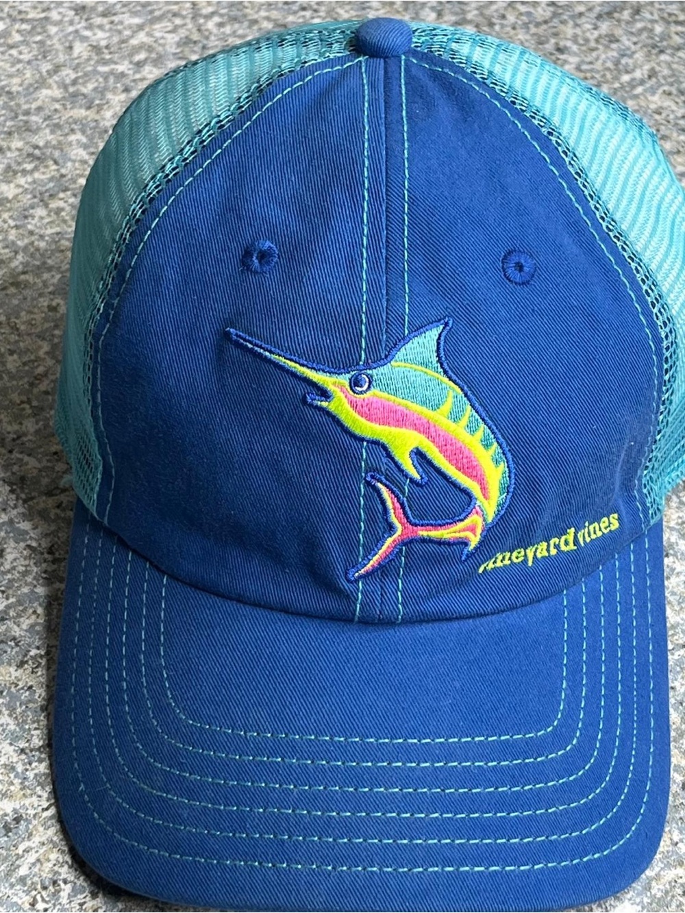 Vineyard Vines Marlin Trucker Hat Blue Aqua Fishing Snapback Cap One Size
